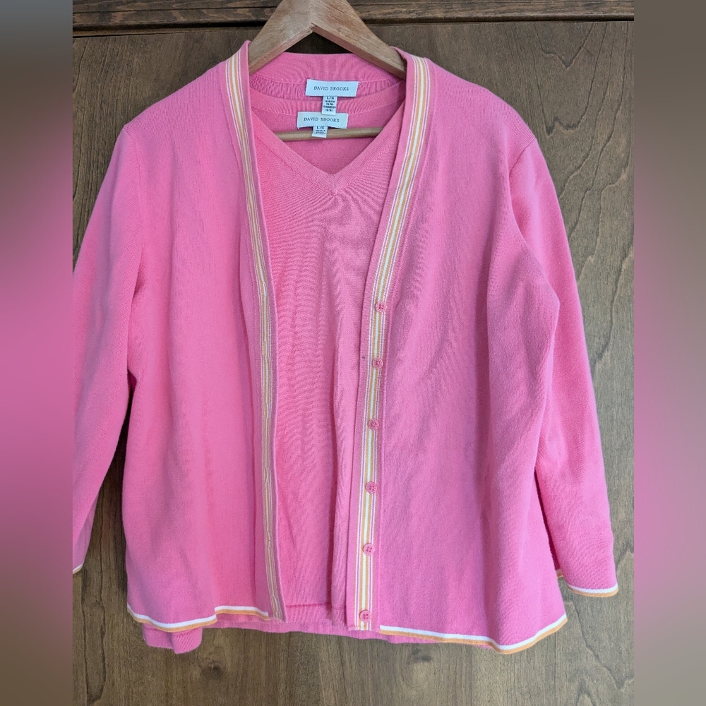 David Brooks size large sweater set coral/pink